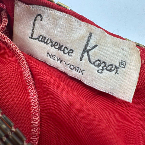 Vintage 90s Lawrence Kazar Beaded Silk Christmas Candy Cane Top Blouse Sz PS