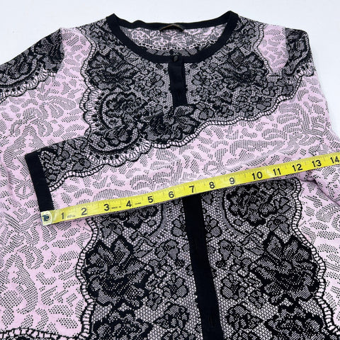 Basler Women's Pink Black Lace Print Cardigan & Top 2pc Twin Set Sz 46