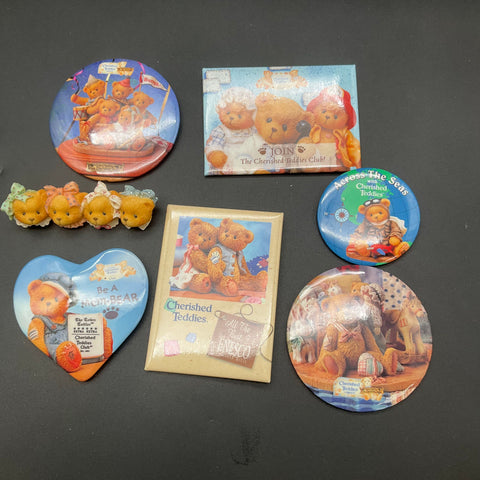 Cherished Teddies Lot Enesco Pins Buttons Member Memorabilia 12 Pieces 1990s