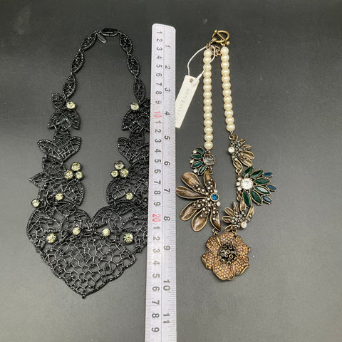 Ann Taylor Statement Necklaces Lot of 2 Faux Pearl Floral & Black Filigree Bib