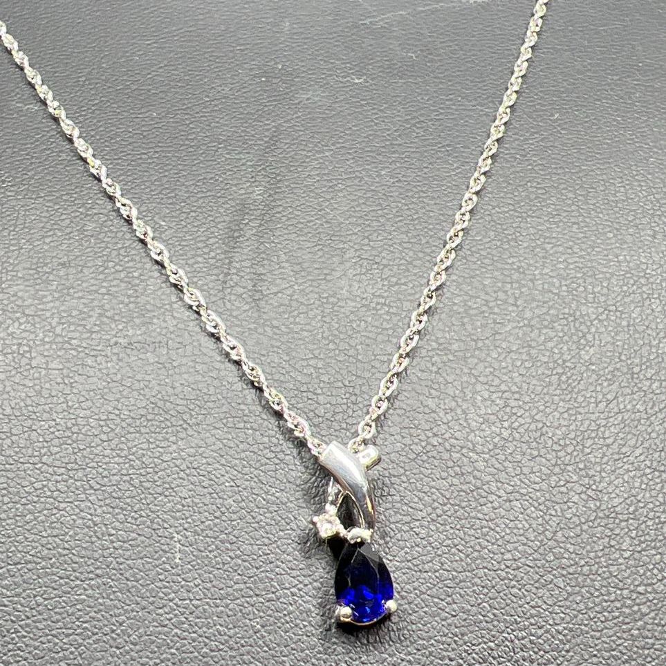 925 Sterling Silver Blue & Clear Gemstone Necklace 2.7g