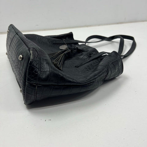 Patricia Nash Black Croc Embossed Leather Tassel Tote Shoulder Bag