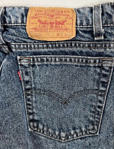 Vintage 90s Levis 550 Acid Wash Blue Relaxed Fit Tapered Jeans Mens 30x30