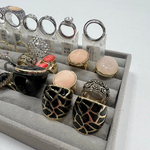 Fashion Cocktail Statement Rings Mixed Styles Gold Silver Tone Lot of 27 Pieces