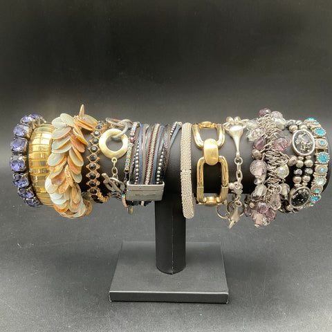 Vintage to Modern Costume Jewelry Lot 1.3 Lbs 17+ Bracelets Cuff Stretch Chain