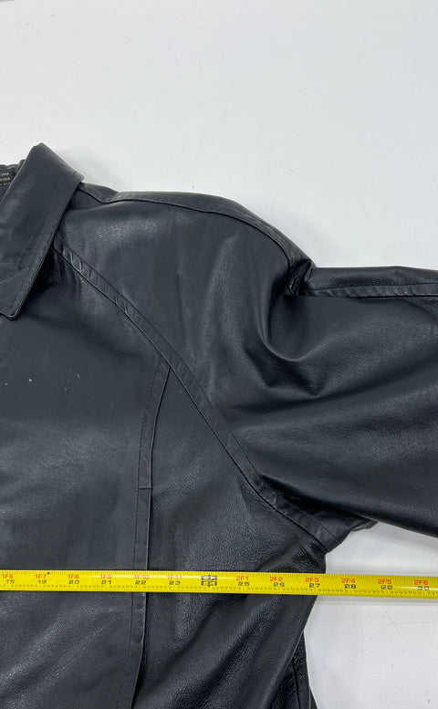 Phase Two Black Leather Full Zip Field Jacket Coat Men's Size XL