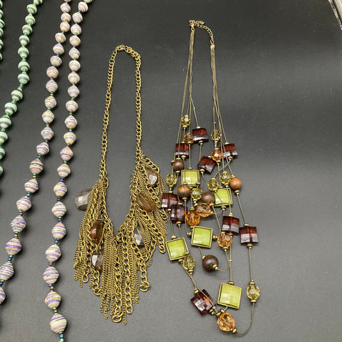 Vintage and Modern Costume Jewelry Lot of 8 Necklaces Paper Beads Tassel Pendant