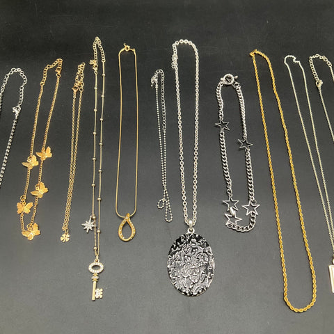 Fashion Necklace Lot of 14 Gold & Silver Tone Tarot Key Star Butterfly Pendants