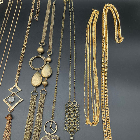 Gold Tone Costume Jewelry Lot 0.93 lbs Vintage to Modern Necklaces 12 Pieces