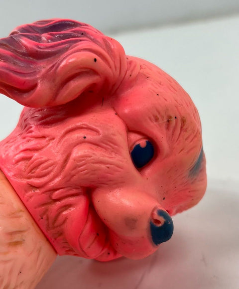 Vintage Rubber Squeak Toy Pink Red Dog Puppy Figurine Mid Century Kitsch