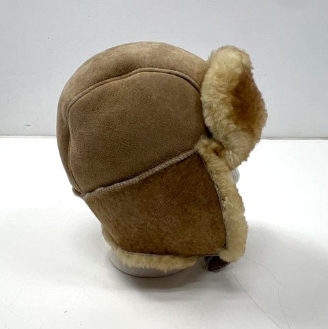 Vintage 90s Tan Suede Trapper Hat Sherpa Faux Fur Lined Earflap Cap