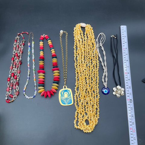 Revelry Beaded Shell Evil Eye Jewelry Lot of 7 Necklaces Boho Vintage Style