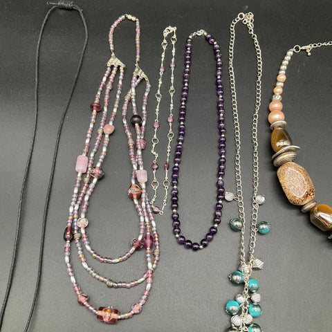 Vintage to Modern Costume Jewelry Lot 9 Necklaces Beaded Amethyst Style Enamel