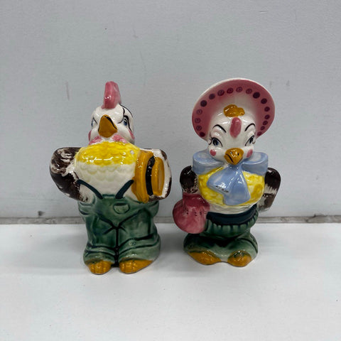 Vintage Ceramic Chicken Planter Pair Rooster Hen Figural Mid Century Style