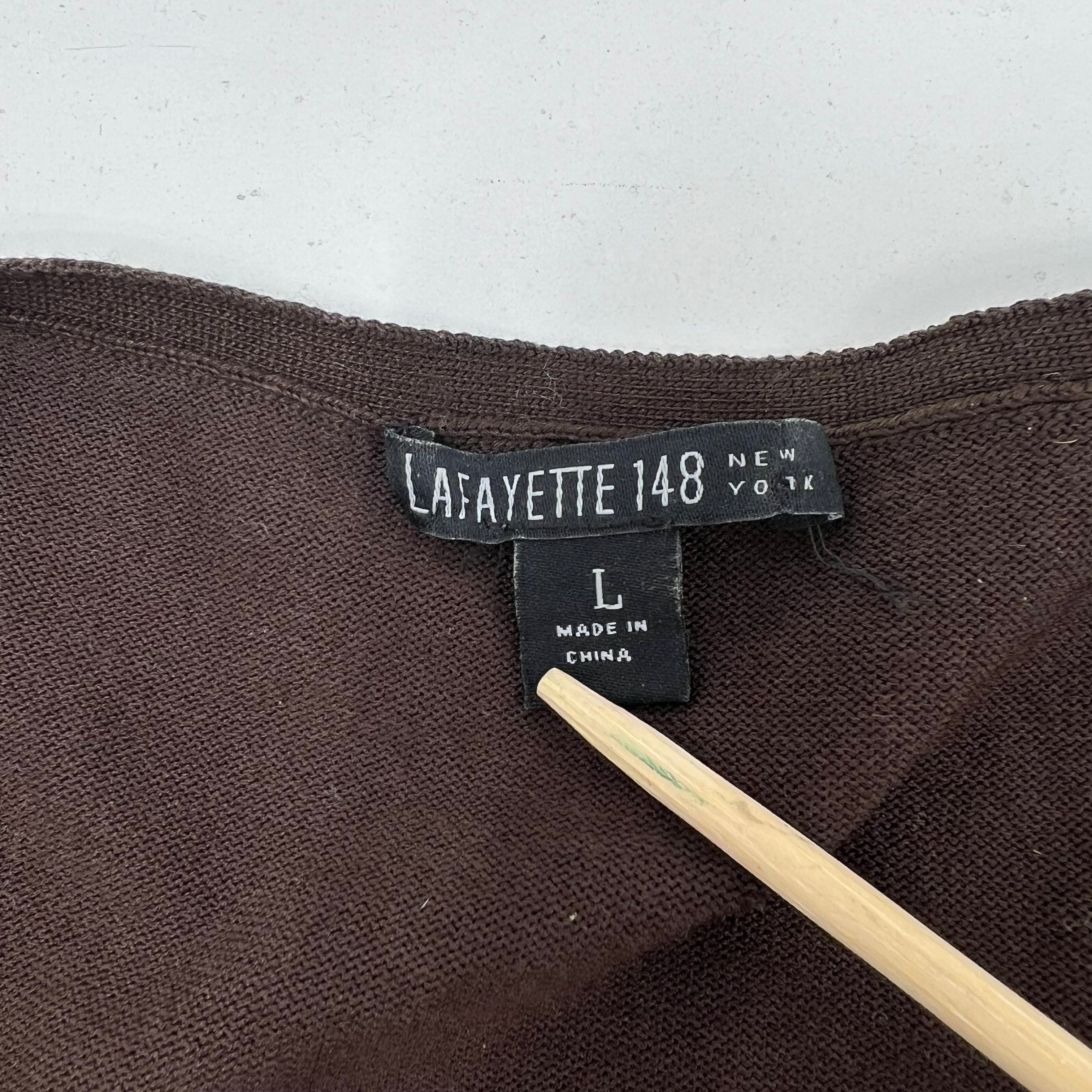 Lafayette 148 New York Brown Long Sleeve Silk Blend Size Large