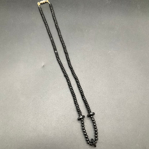 Vintage Black Glass Beaded Necklace Lot 2pc Germany Graduated Faceted Beads