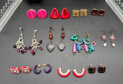 Vintage to Modern Costume Jewelry Earrings Lot 1.5 Lbs Dangles Studs with Stand
