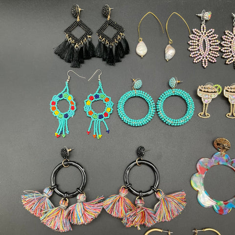 Statement Boho Beaded Fashion Earring Lot of 25+ Pairs Vintage to Modern Styles
