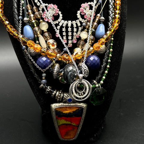 Vintage to Modern Mixed Costume Jewelry Lot Statement Pendants Beaded Rhinestone
