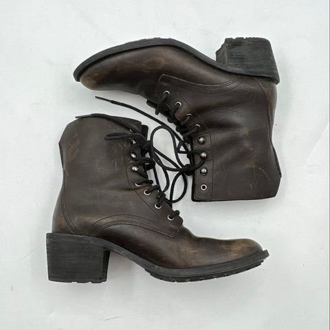Woolrich Adaline WW5250-010 Dark Brown Leather Lace Up Heeled Boots Size 7