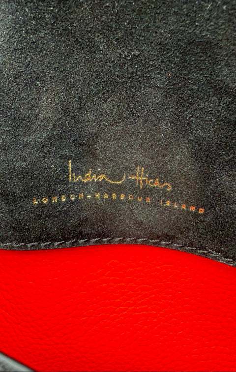 India Hicks Black Pebbled Leather Large Tote Satchel Bag Gold Hardware