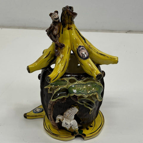 Vintage Banana Cabana Monkey Ceramic Tea Light Holder Tropical Tiki Bar Decor