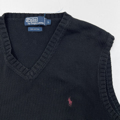 Vintage 90s Polo Ralph Lauren Men's Black V-Neck Sweater Vest Red Pony Logo Sz L