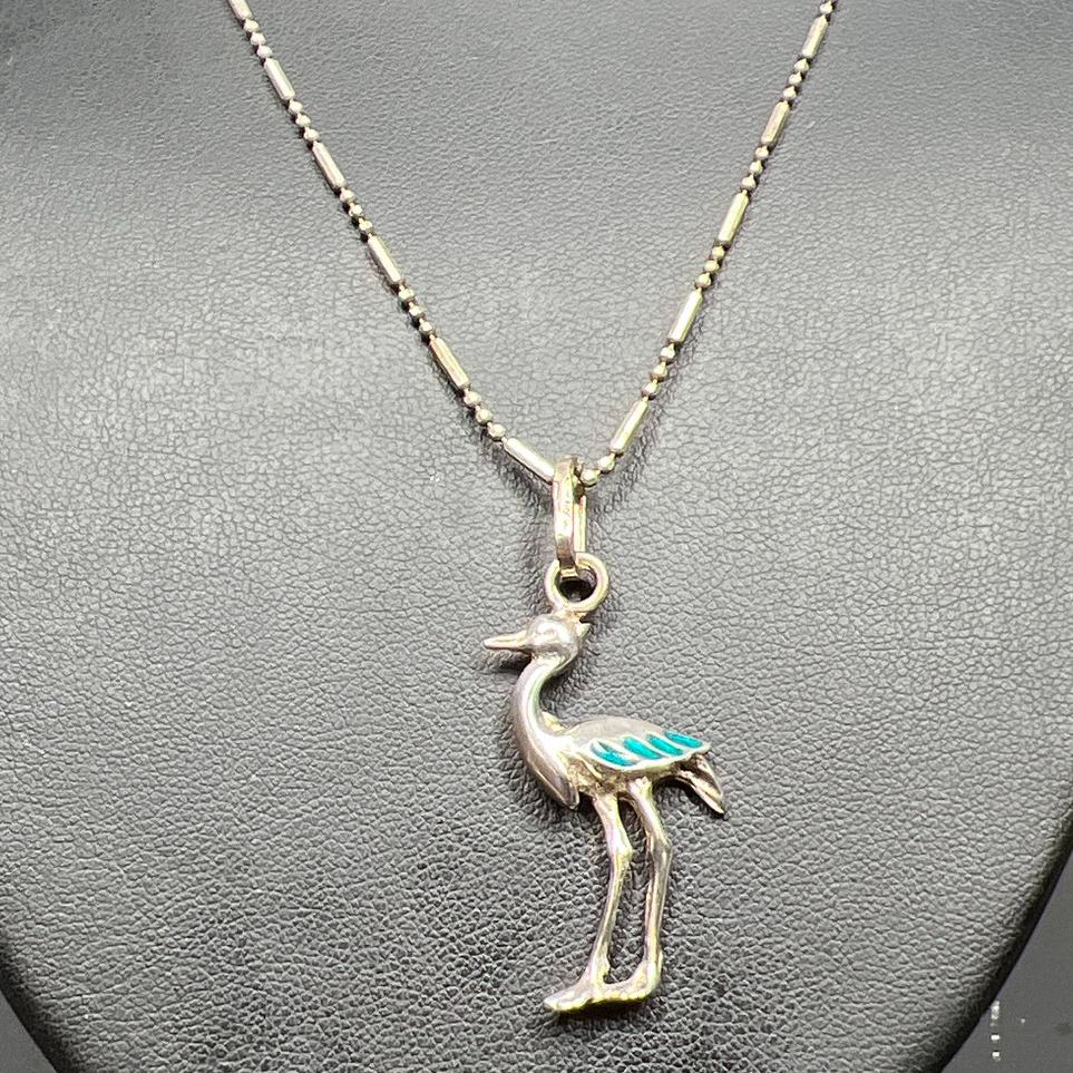 925 Sterling Silver Ostrich Bird Pendant Necklace 5.29g