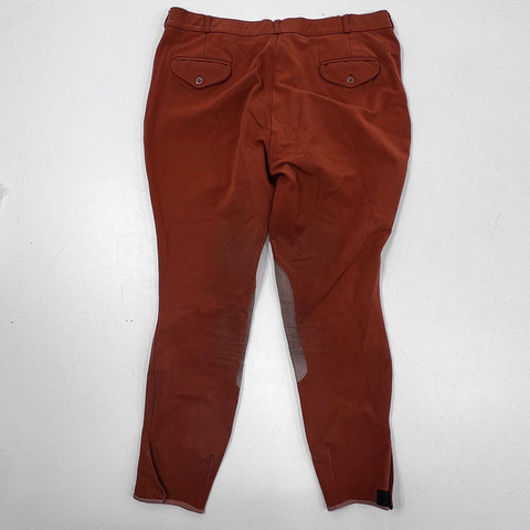 Ovation Women's Equestrian Jodhpurs Breeches Rust Burnt Orange Knee Patches 38L