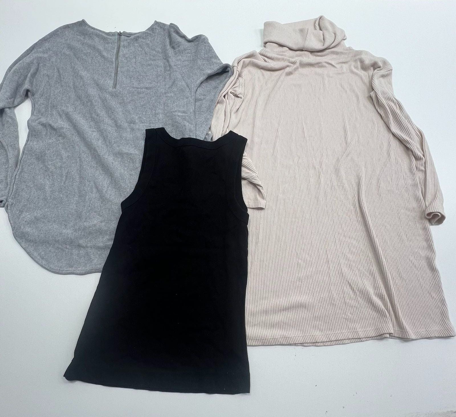 Lot of 3 Capsule Wardrobe Black Grey Tops Beige Cowl Sweater Dress Medium