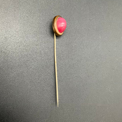 Antique Red Slag Glass Cabochon Stick Pin Gold Tone Victorian Style 2.5"