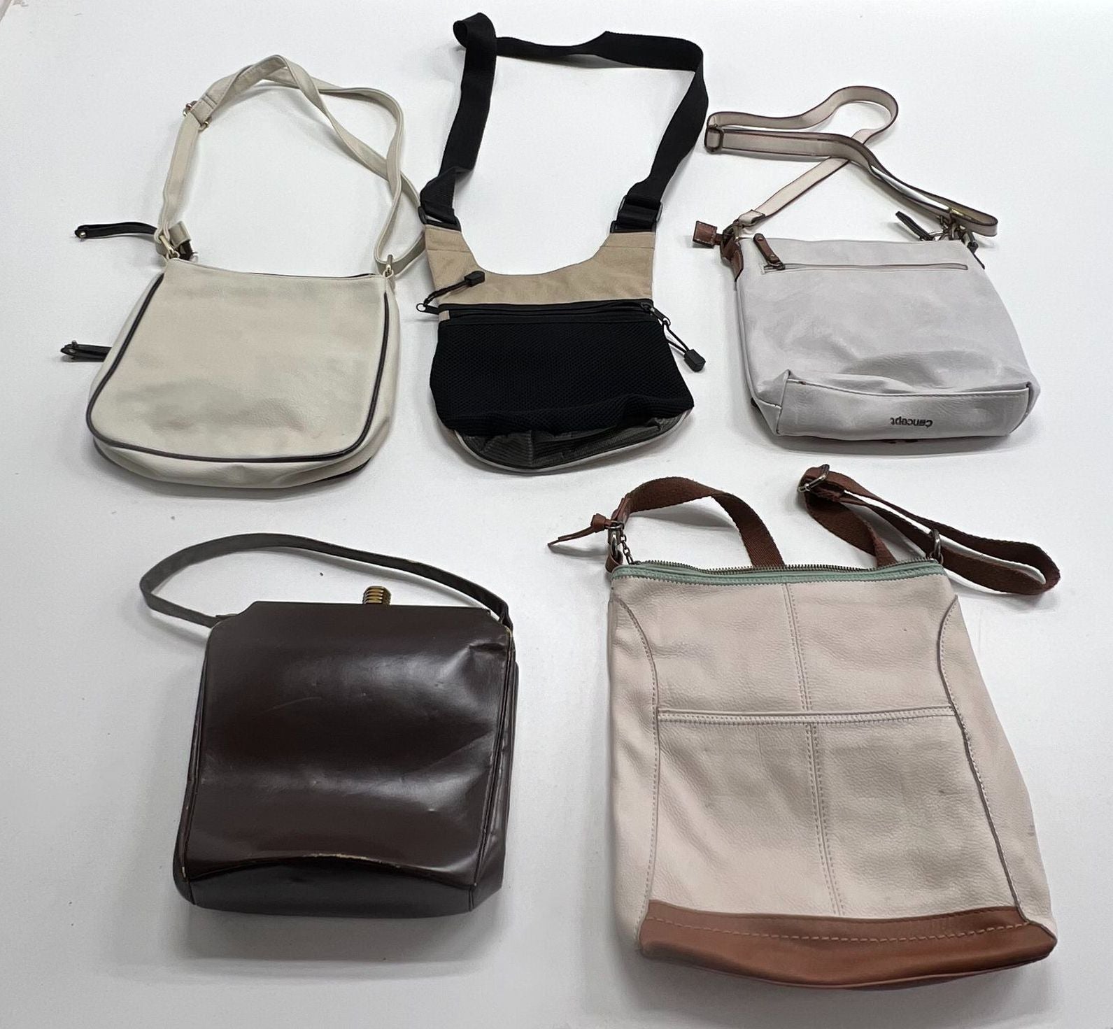 Lot of 5 Brown Beige Medium Crossbody Bags Adjustable Straps