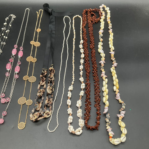 Wearable Fashion Necklace Lot of 8 Shell Seed Bead Gold Tone Filigree Acrylic