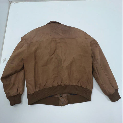 Vintage 80s Paris Sport Club Leather Bomber A-2 Flight Jacket Distressed Sz L