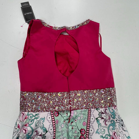 Dandan Li NWT Women's Pink Romper Maxi Overlay Gown Floral Beaded Formal