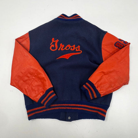 Vintage 80s Kaye Bros Varsity Letterman Wool Orange Leather Jacket Sz XL