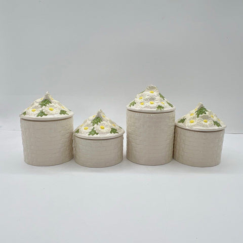 Daisy Basket Ceramic Canister Set 4 Canisters Dimensional Floral Lids