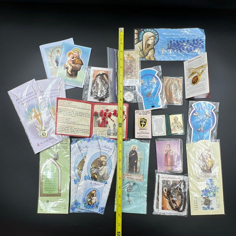 Catholic Religious Devotional Lot 23 Pieces Rosaries Medals Cards St. Anthony