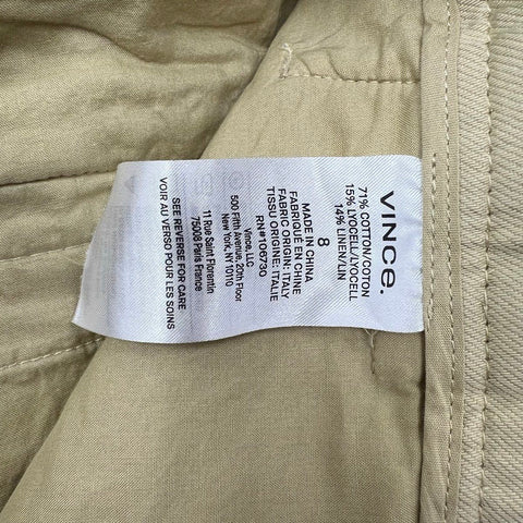 Vince Women's Lot 2 Tan Khaki Linen Blend Ankle Pants Trousers Size M & 8