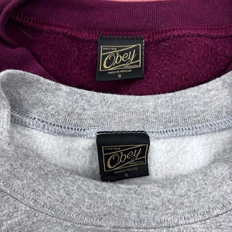 Obey Unisex Sweatshirt T-Shirt Lot of 4 Graphic Crewneck Pink Gray Maroon Sz S M