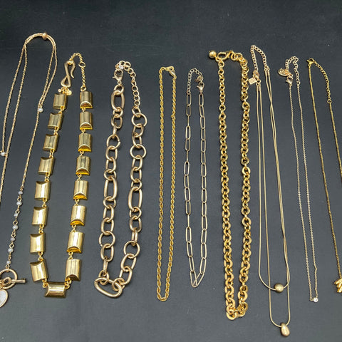 Mixed Gold Tone Fashion Necklace Jewelry Lot 13pc Curb Paperclip Rope 0.7 Lbs