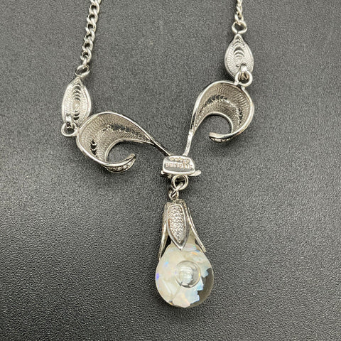 Vintage Espo Filigree Necklace & Screw Back Earrings Set Floating Opal Style