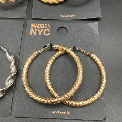 Steve Madden NYC Gold Silver Tone Hoop Earrings Lot 4 Pairs Twisted Textured