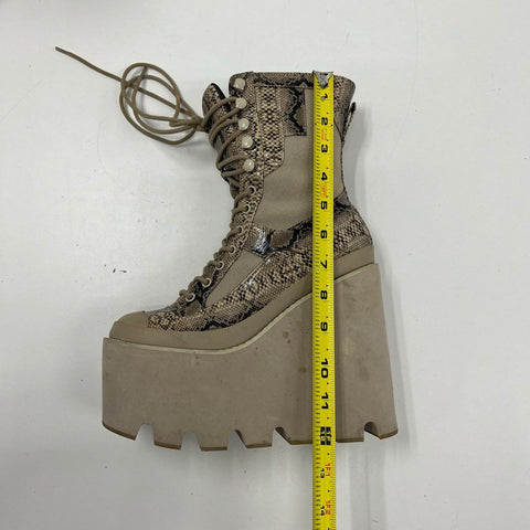 Club Exx Rattler Grip Snakeskin Platform Wedge Combat Boots Women's Size 7
