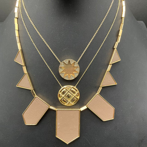 House of Harlow 1960 Gold Tone Geometric Leather & Pave Necklace Lot of 3
