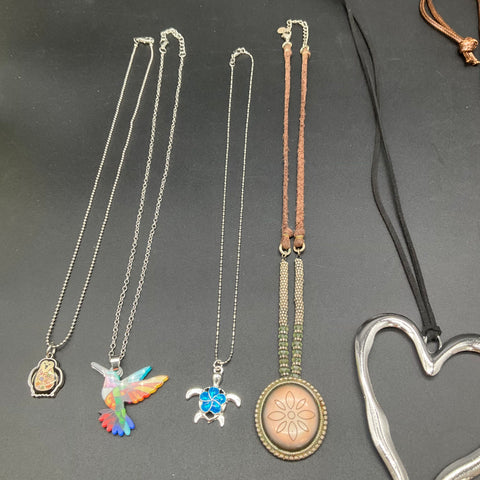 Necklace Lot of 9 Mixed Styles Pendants Beads Hearts Turtle Hummingbird Boho