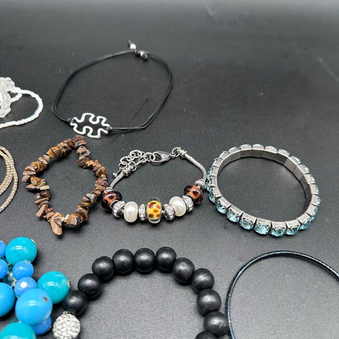Mixed Fashion Costume Jewelry Lot 25+ Beaded Charms Bangles Cuffs Bracelets