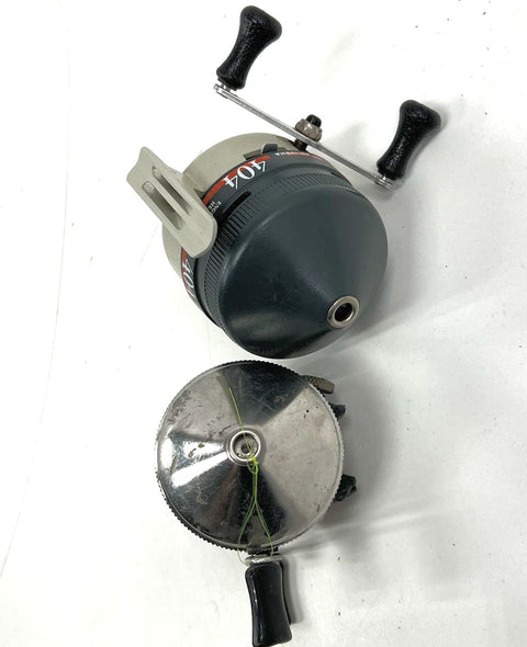 Vintage Zebco 33 & 404 Spincast Fishing Reels Lot of 2 Silver & Black