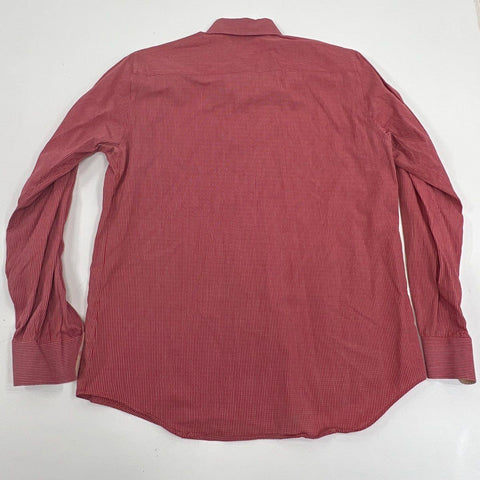 Burberry Men's Red White Plaid Button Up Shirt Nova Check Trim Classic Fit M