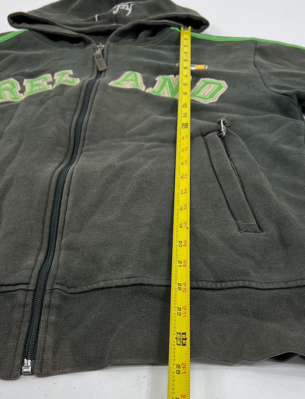 Retro Irish Gray Ireland Embroidered Spell Out Full Zip Hoodie Mens M